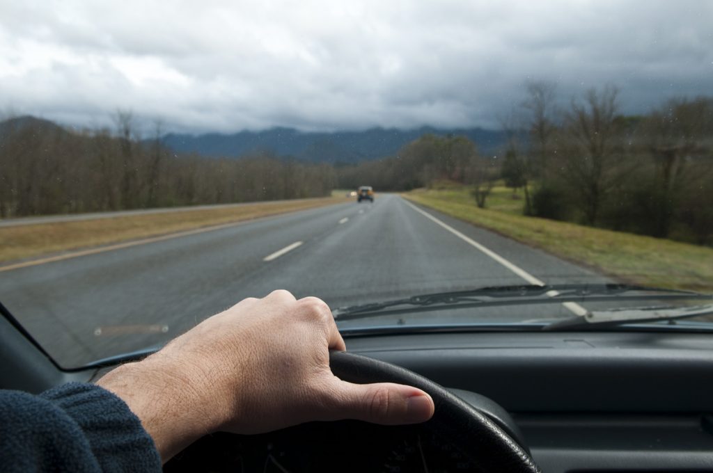 The view from the driver’s seat on an open highway