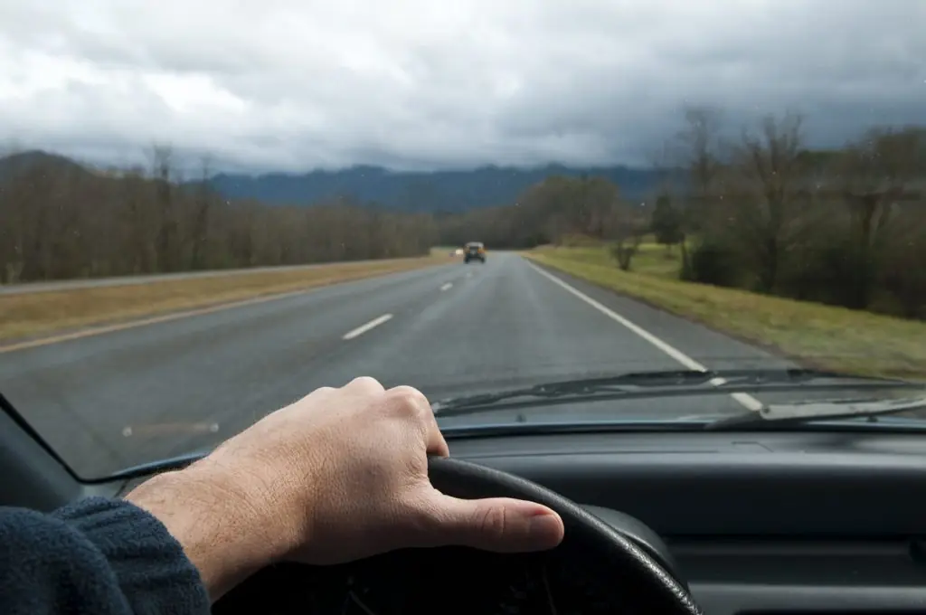 The view from the driver’s seat on an open highway